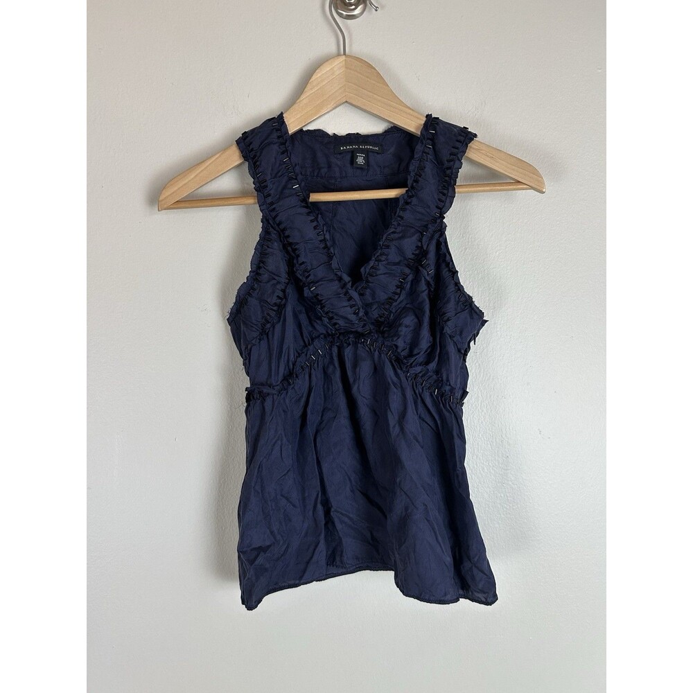 XS 00 Women’s Blouse Top Beaded Silk Blue Wrap Babydoll Festival Boho Embellish